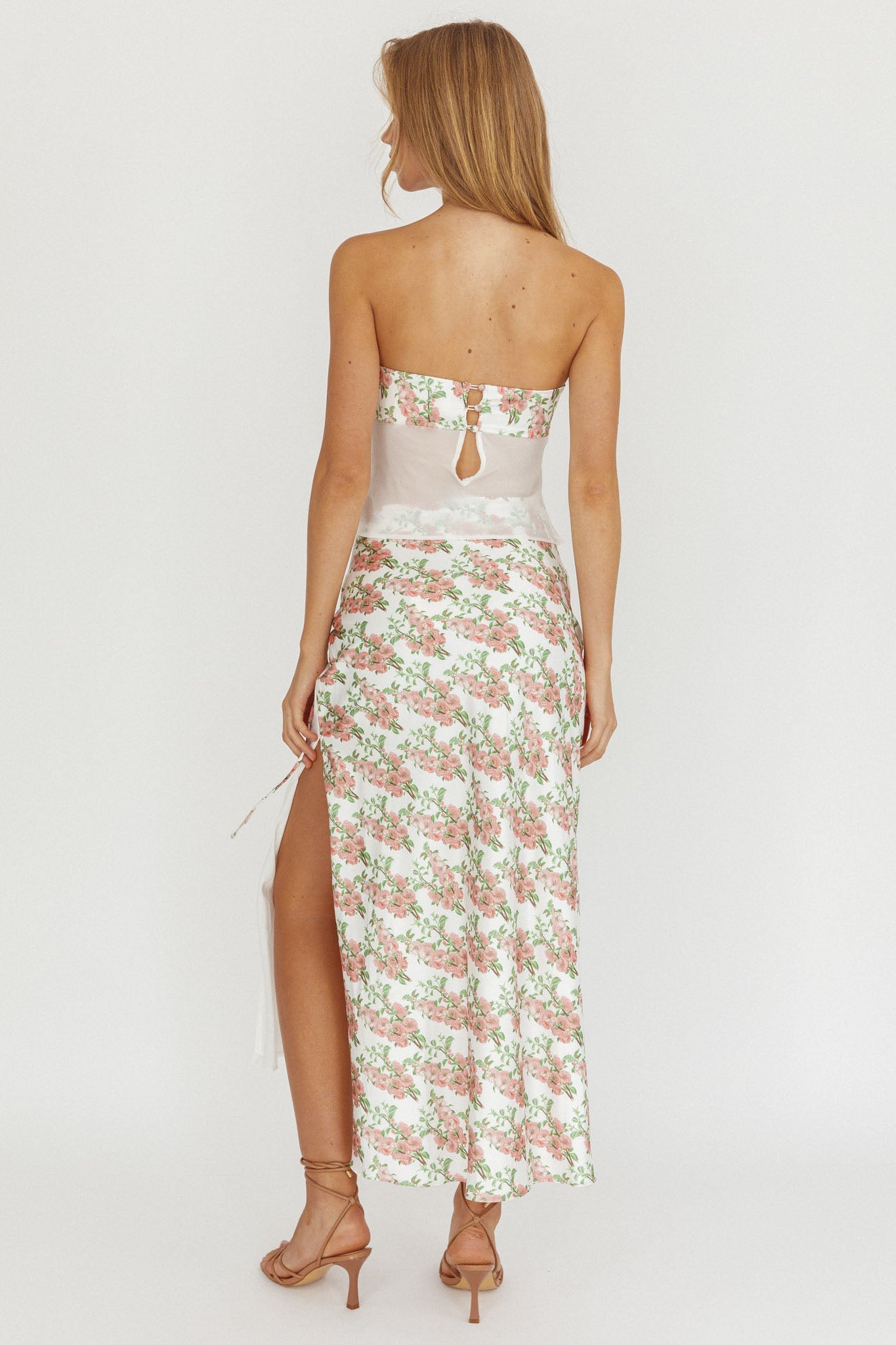 Jerica Wrap Front Maxi Skirt Floral Blush