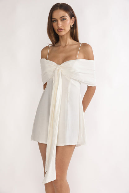 Lillibet Bow Tied Bust Mini Dress White