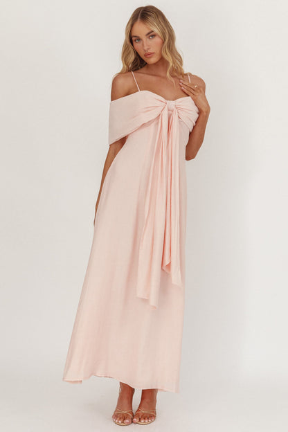 Lillibet Bow Tied Bust Midi Dress Pink