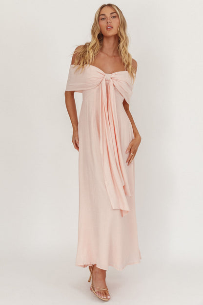 Lillibet Bow Tied Bust Midi Dress Pink