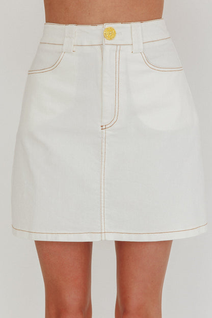 Over It Short Gold Button Mini Skirt Cream