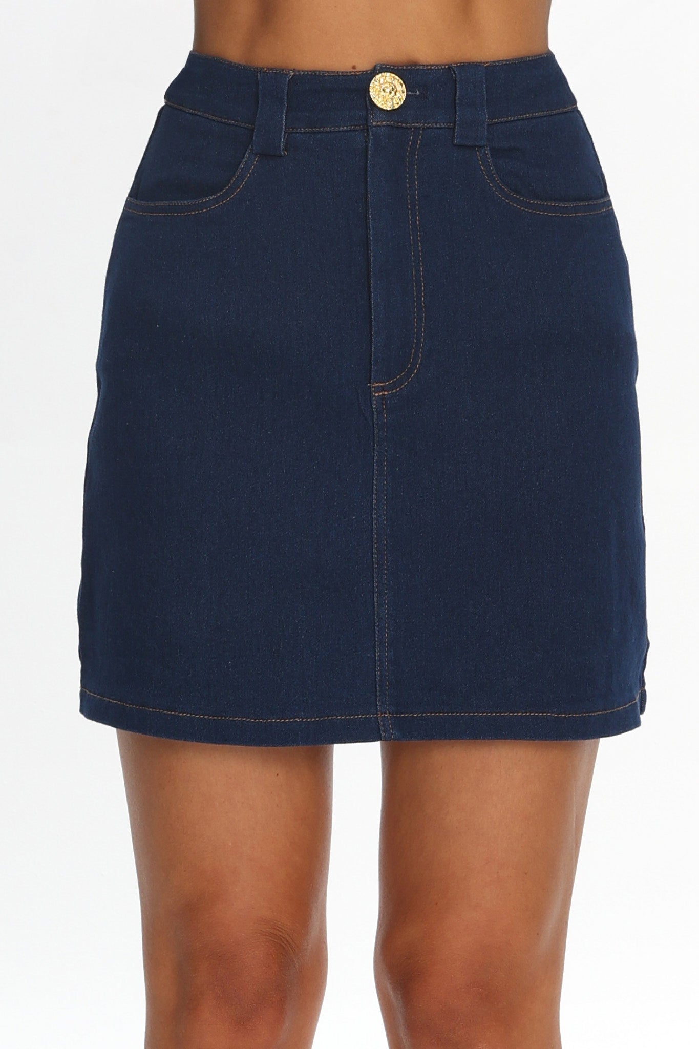 Over It Short Gold Button Mini Skirt Denim