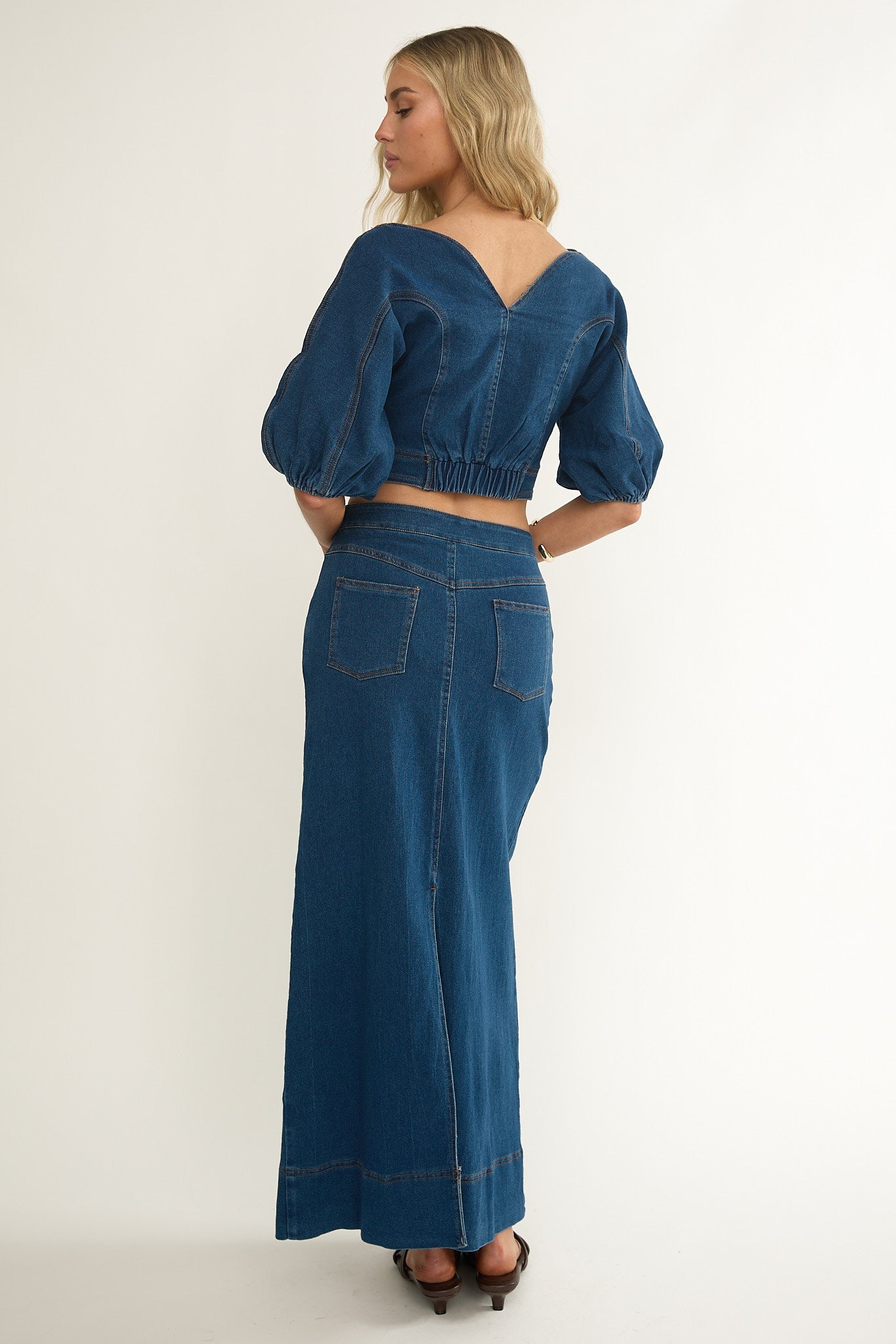 Kaelis Pocket Maxi Skirt Denim