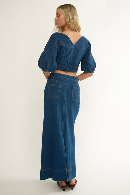 Kaelis Pocket Maxi Skirt Denim