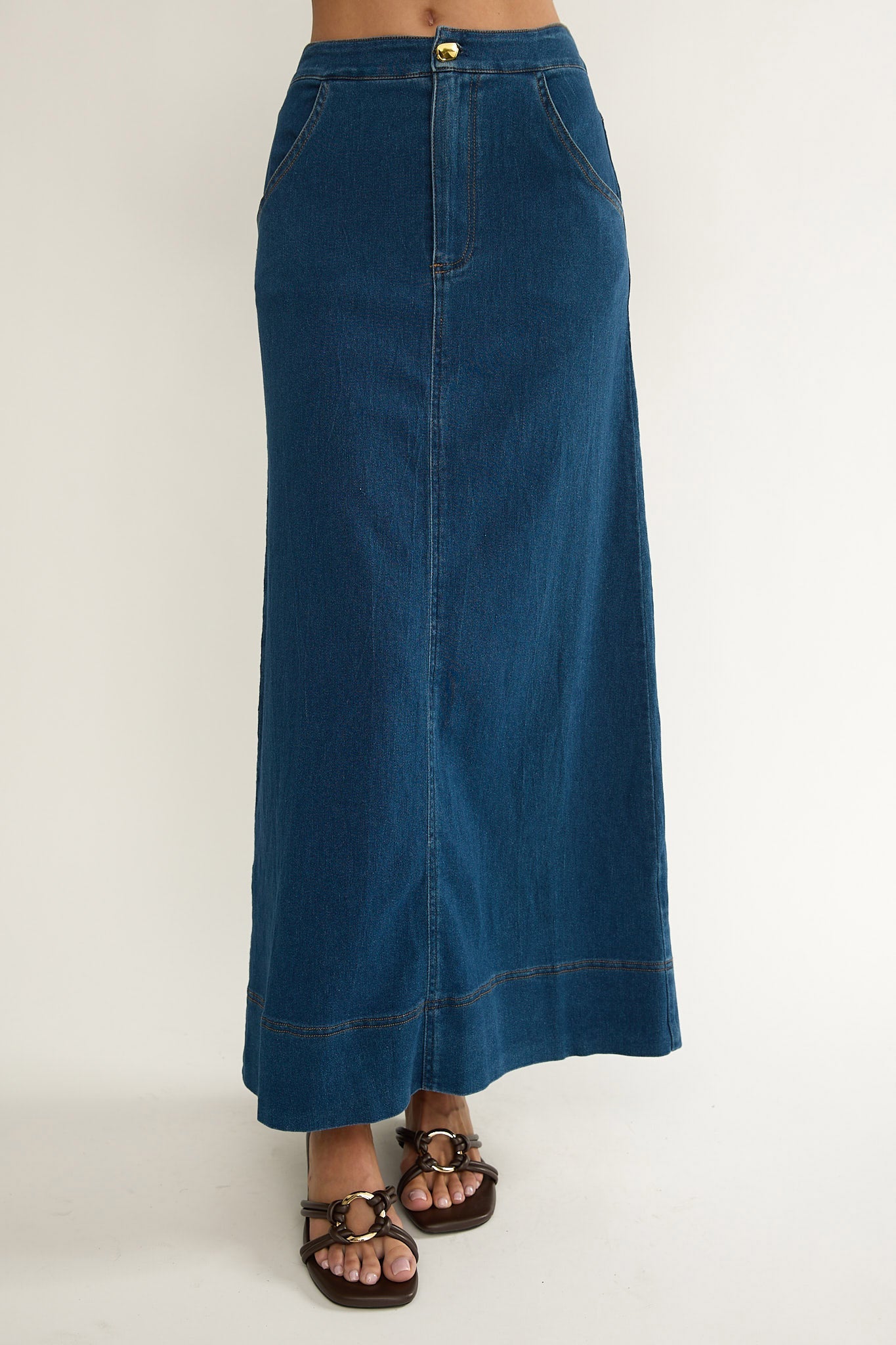 Kaelis Pocket Maxi Skirt Denim