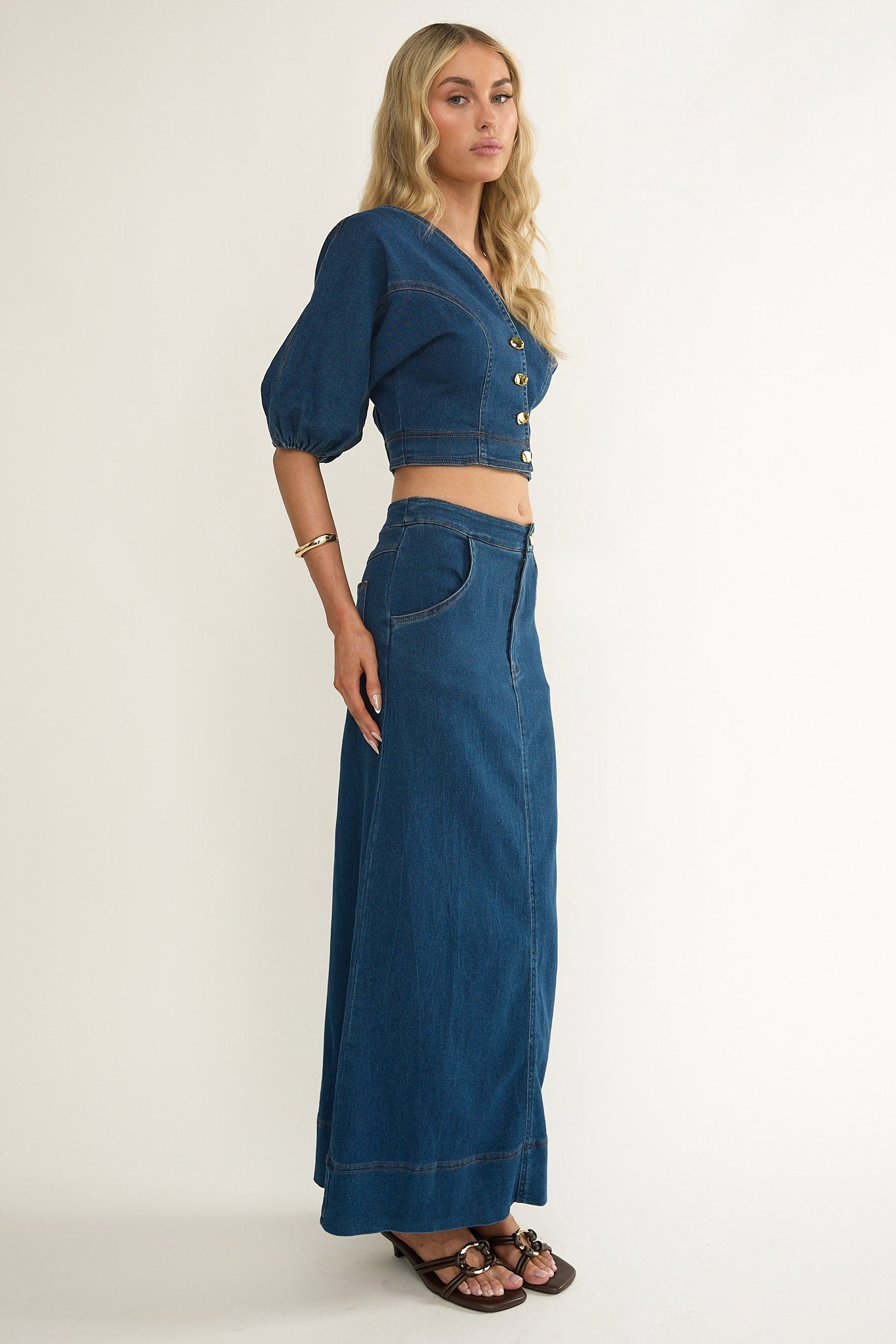Kaelis Pocket Maxi Skirt Denim