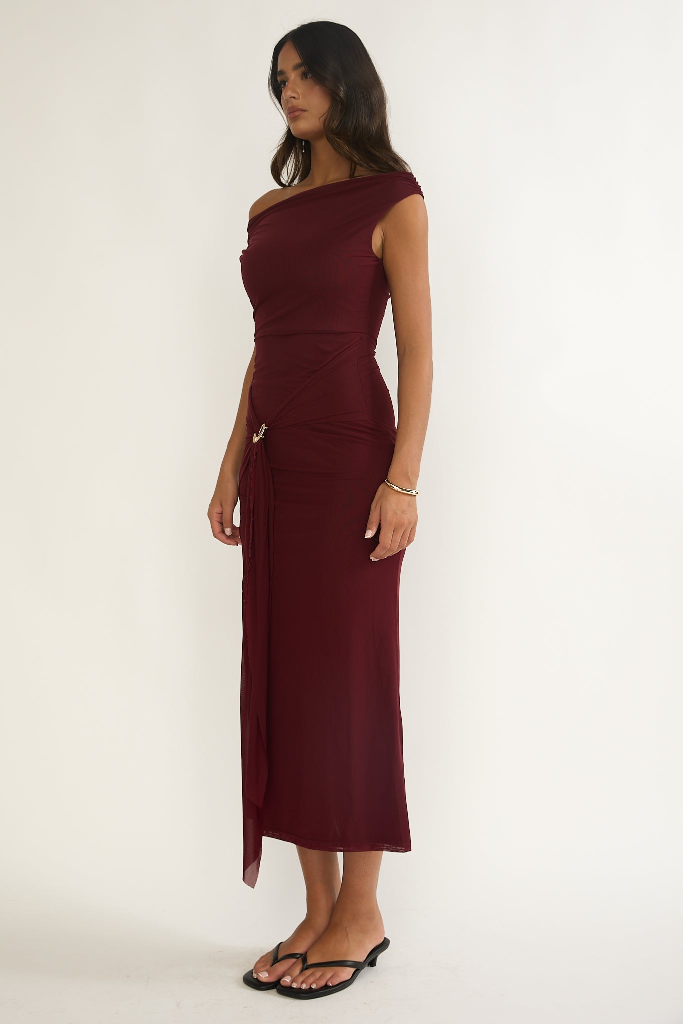 Lyssia Off-Shoulder Waist Sash Maxi Dress Cherry
