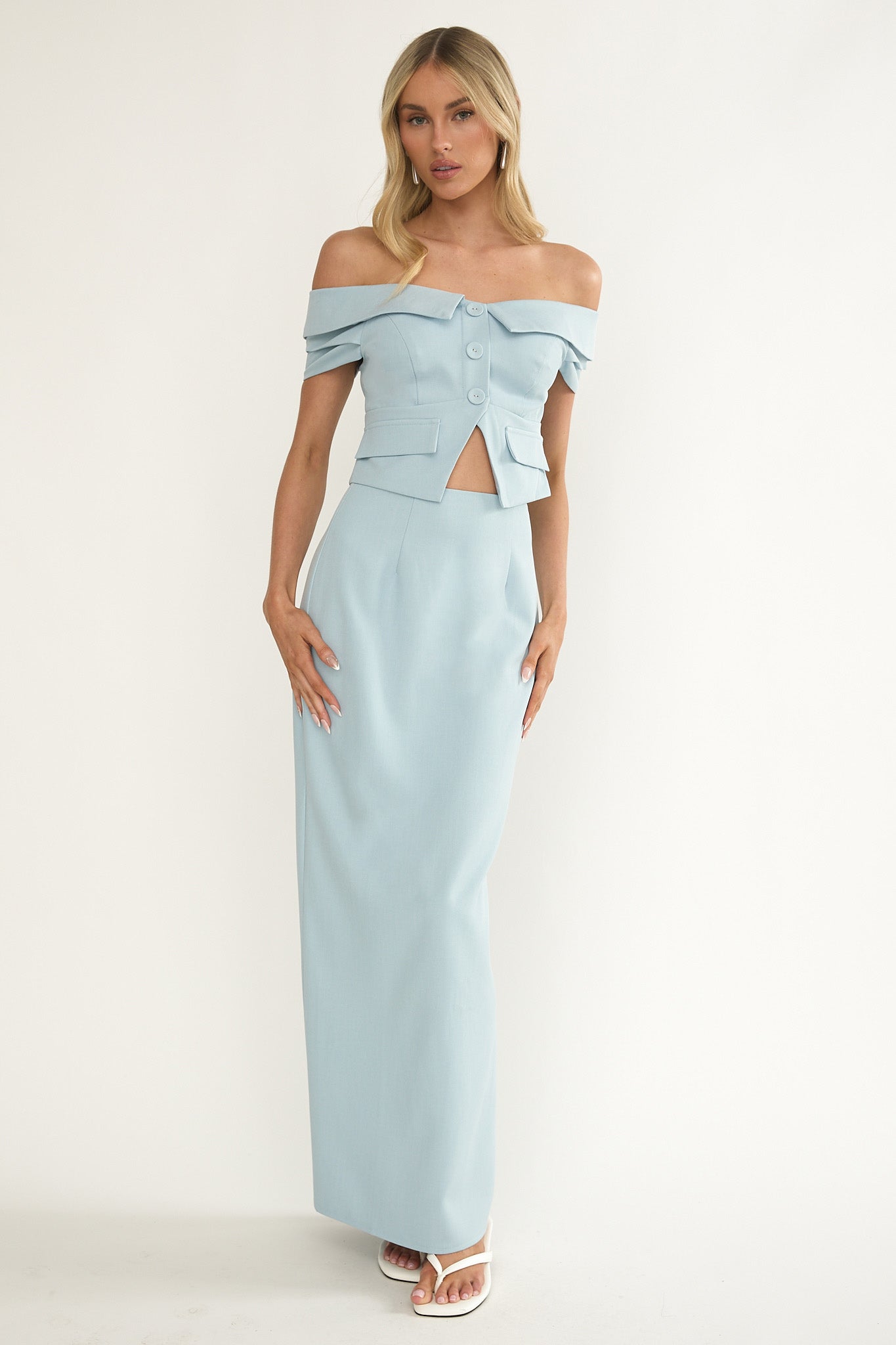 Maelie Column Maxi Skirt Blue