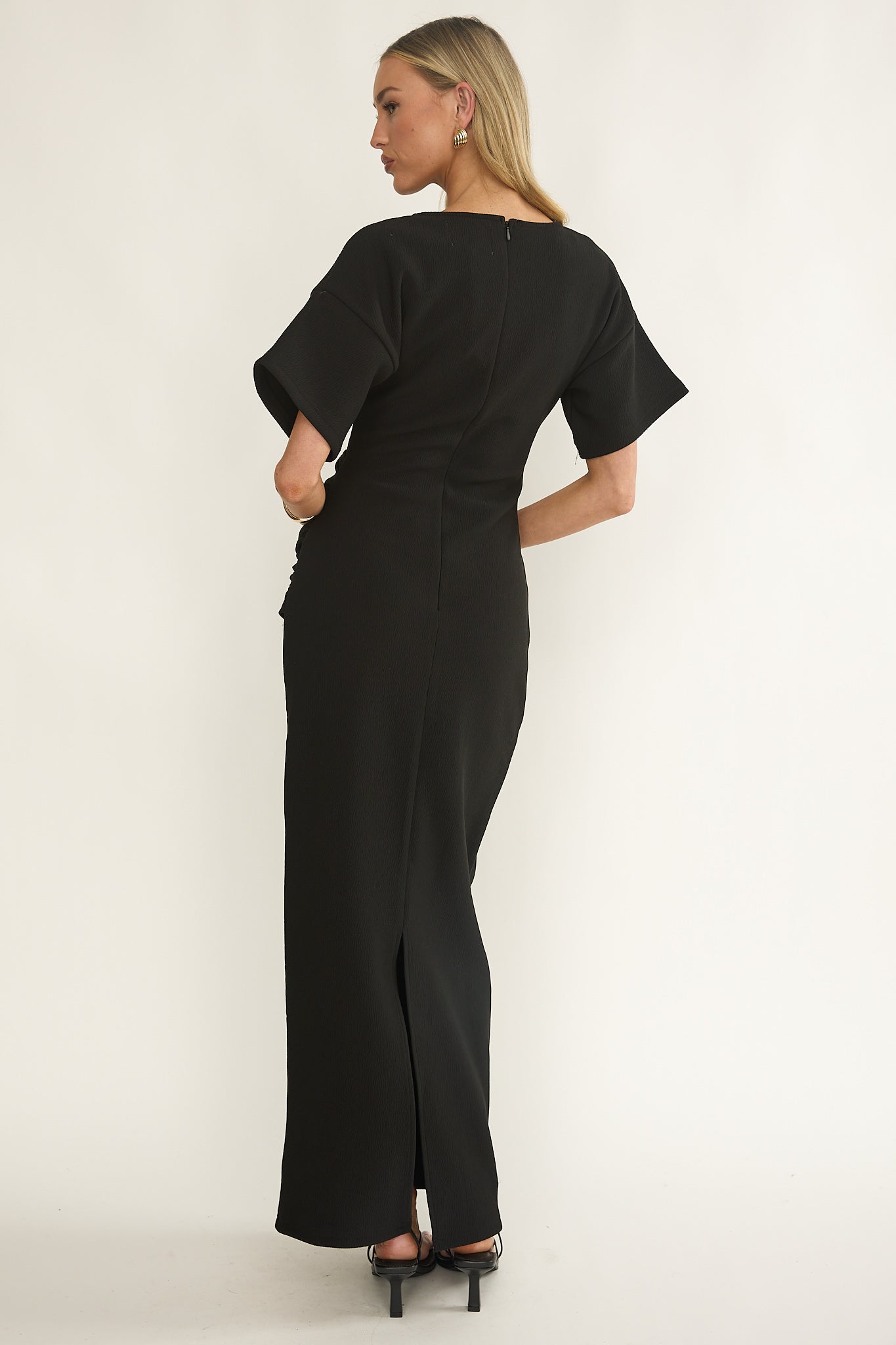 Briona Short Sleeve Buckle Maxi Dress Black