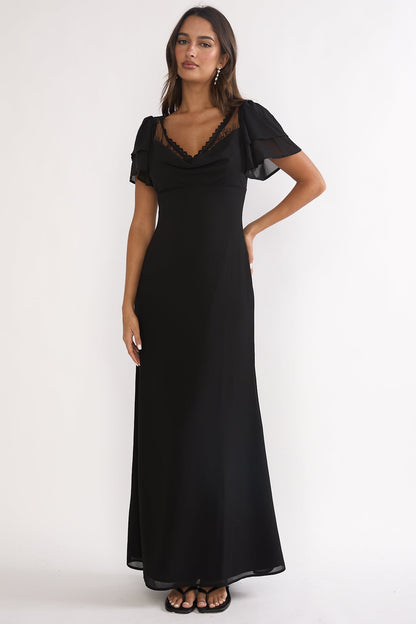 Elorin Lace Trim Maxi Dress Black