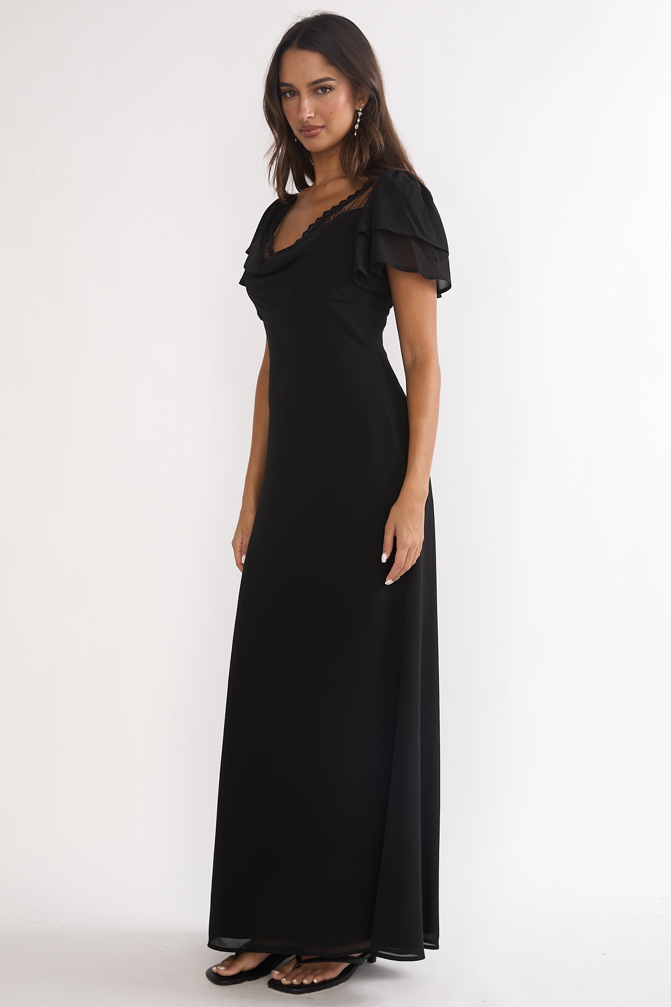 Elorin Lace Trim Maxi Dress Black
