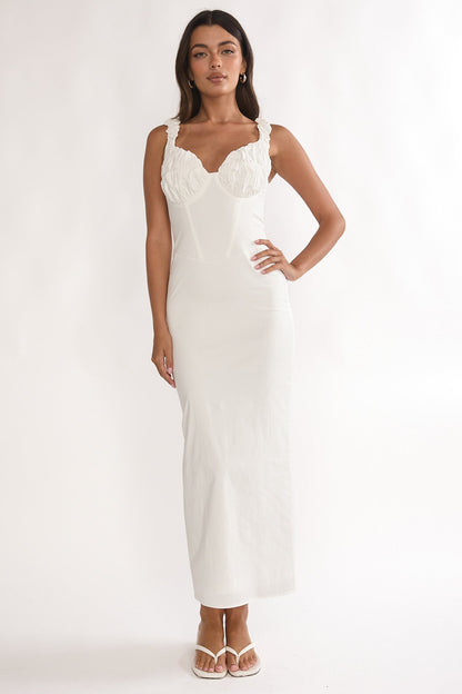 Zabrina Shirred Bust Maxi Dress Off White