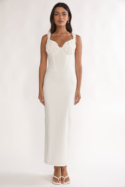 Zabrina Shirred Bust Maxi Dress Off White