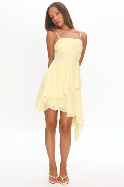 Skylah Asymmetric Hem Mini Dress Butter