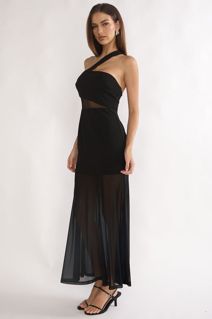 Jonquil One-Shoulder Mesh Maxi Dress Black
