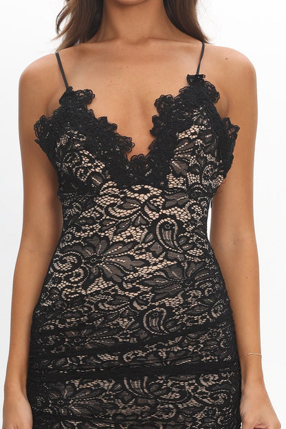 Capri Sunset Lace Overlay Maxi Dress Black