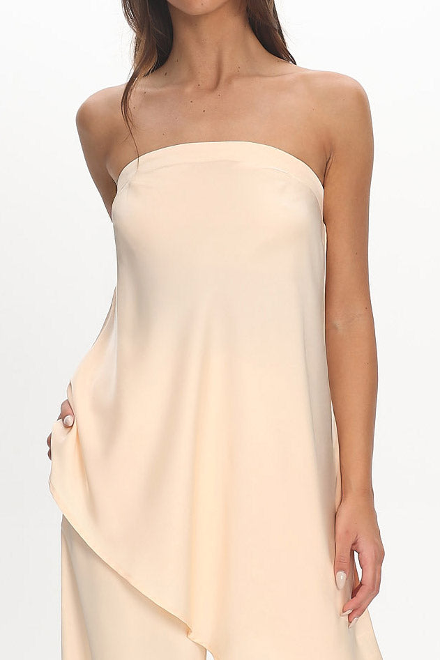 Danita Asymmetric Hem Strapless Top Vanilla