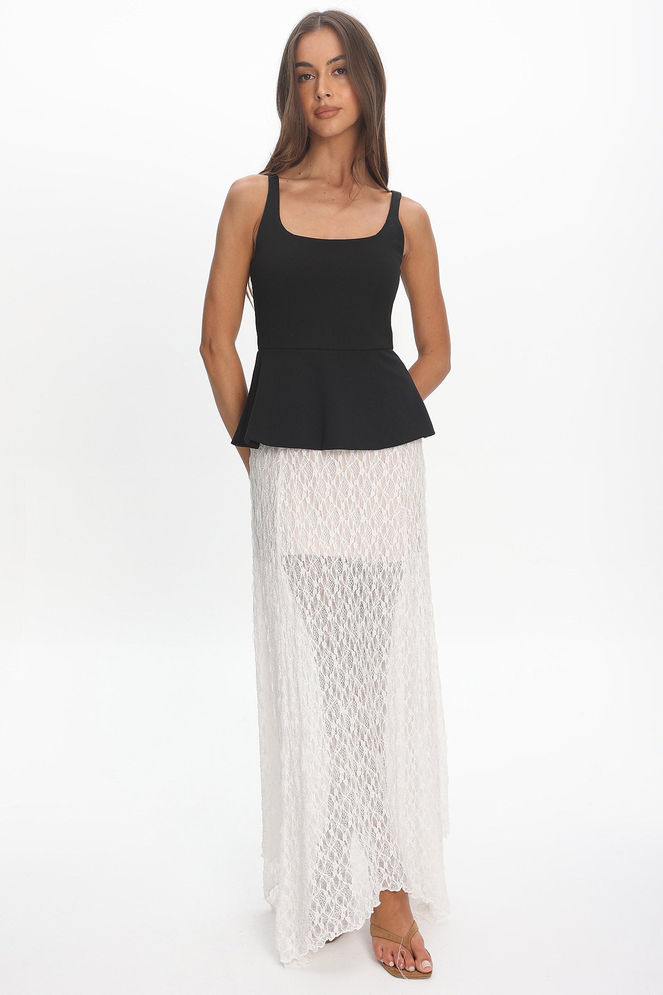 Kairah Peplum Lace Hem Maxi Dress Black