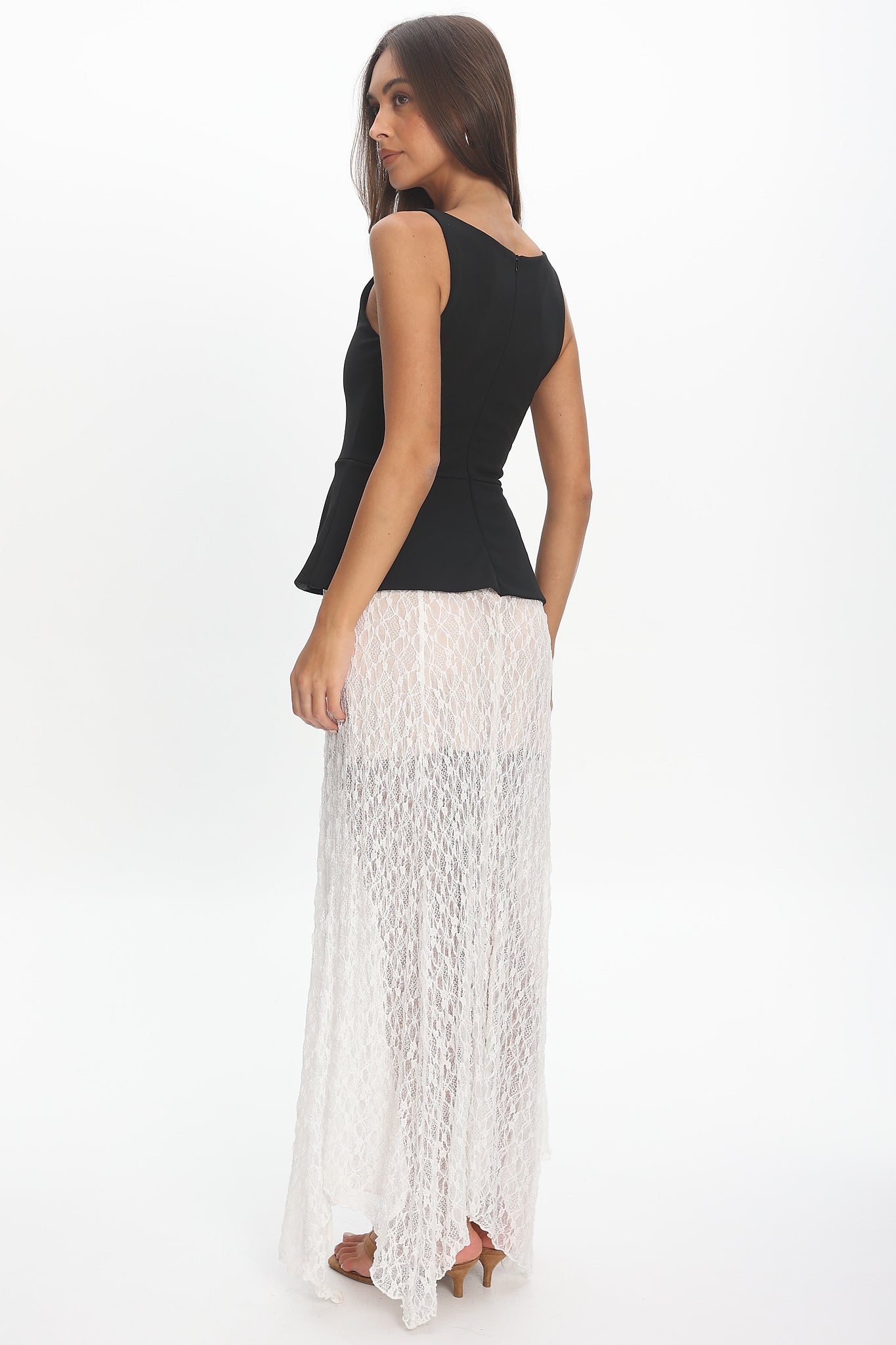 Kairah Peplum Lace Hem Maxi Dress Black