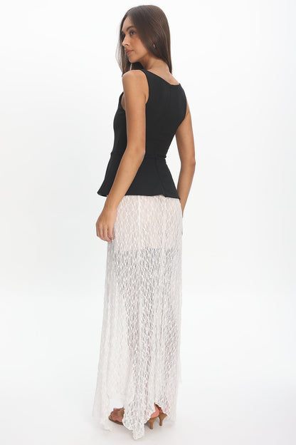 Kairah Peplum Lace Hem Maxi Dress Black