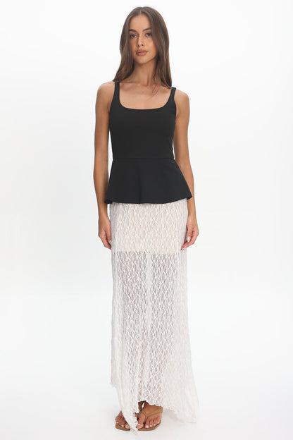 Kairah Peplum Lace Hem Maxi Dress Black