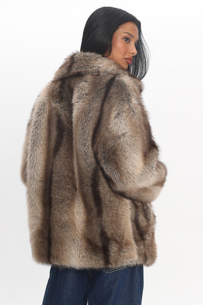 Soraya Notch Lapel Faux Fur Coat Brown