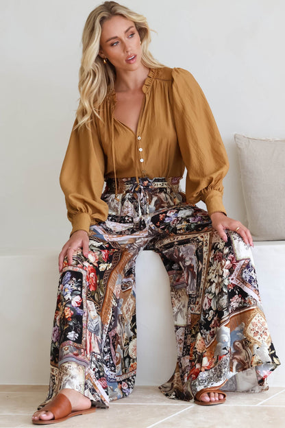 Charli Pants -  Paper Bag High Waisted Wide Leg Pants in Elaine Print