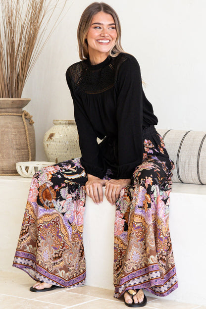 Charli Pants - Paper Bag High Waisted Wide Leg Pants in Zaria Print