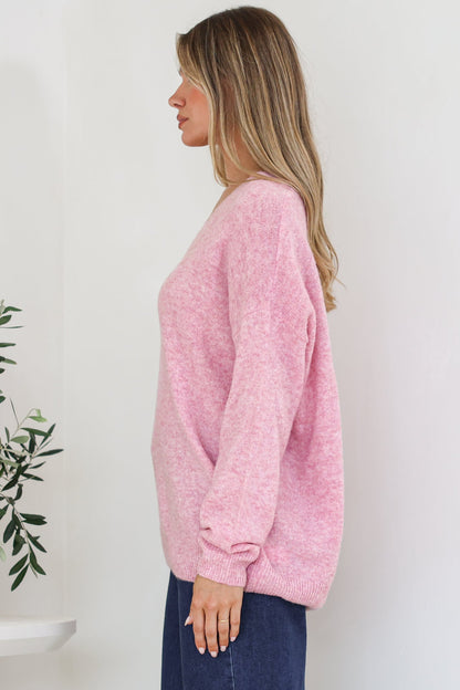 Donoven Jumper - V Neck Lightweight Knit with Ribbed Hemlines in Boysenberry