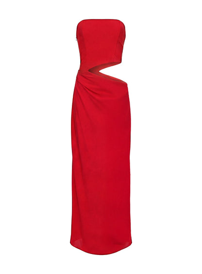 Jasira Strapless Drape Maxi Dress Bold Red