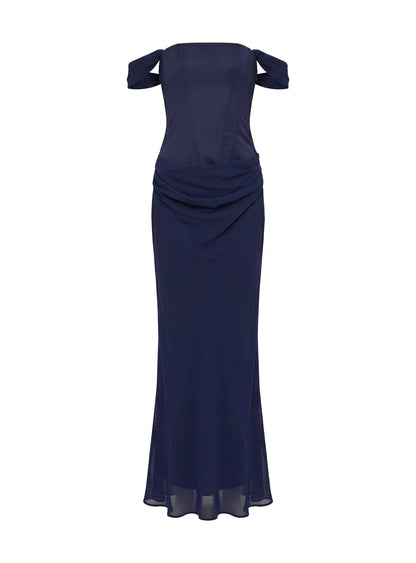 Joslyne Off Shoulder Corset Maxi Dress Navy
