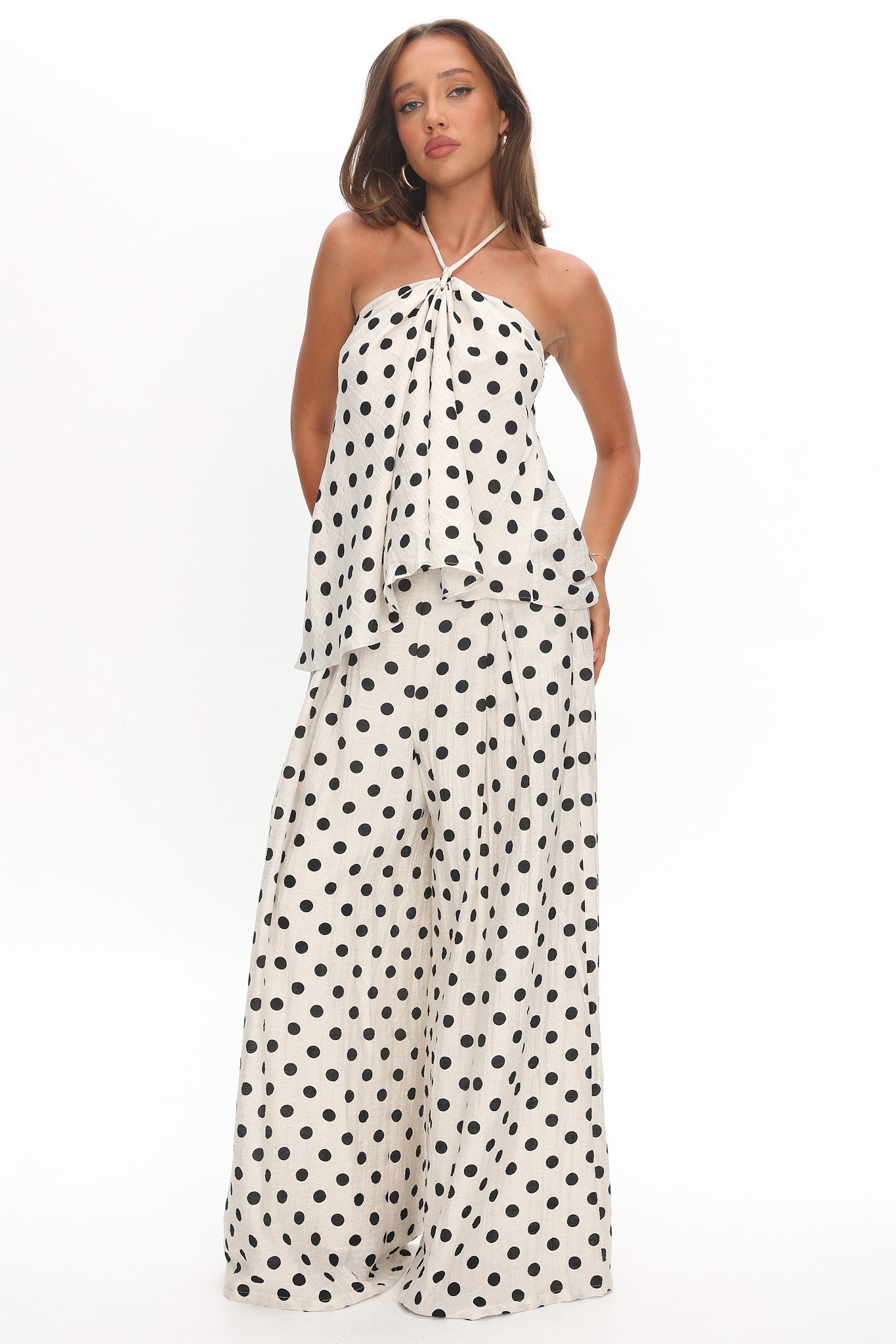 Galentines Wide Leg Pants Polka Dot Ivory
