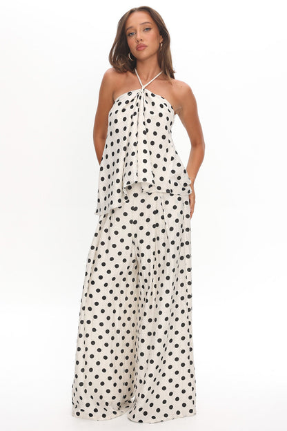 Galentines Wide Leg Pants Polka Dot Ivory