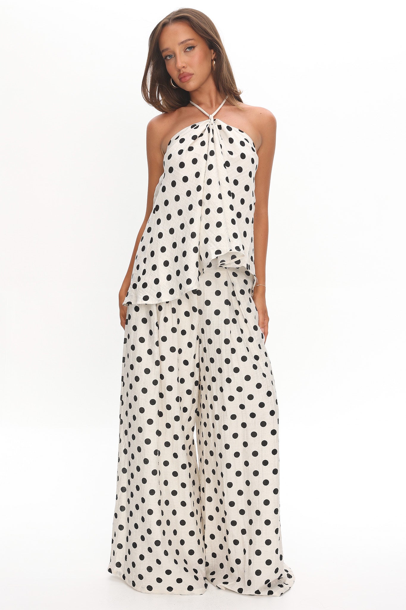 Galentines Wide Leg Pants Polka Dot Ivory