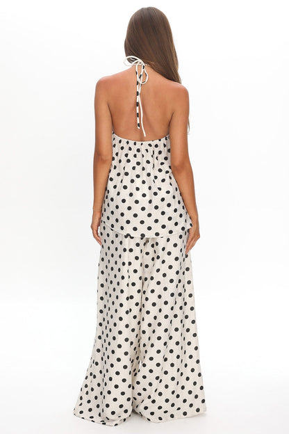 Galentines Wide Leg Pants Polka Dot Ivory