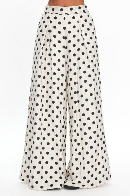 Galentines Wide Leg Pants Polka Dot Ivory