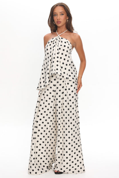 Galentines Wide Leg Pants Polka Dot Ivory