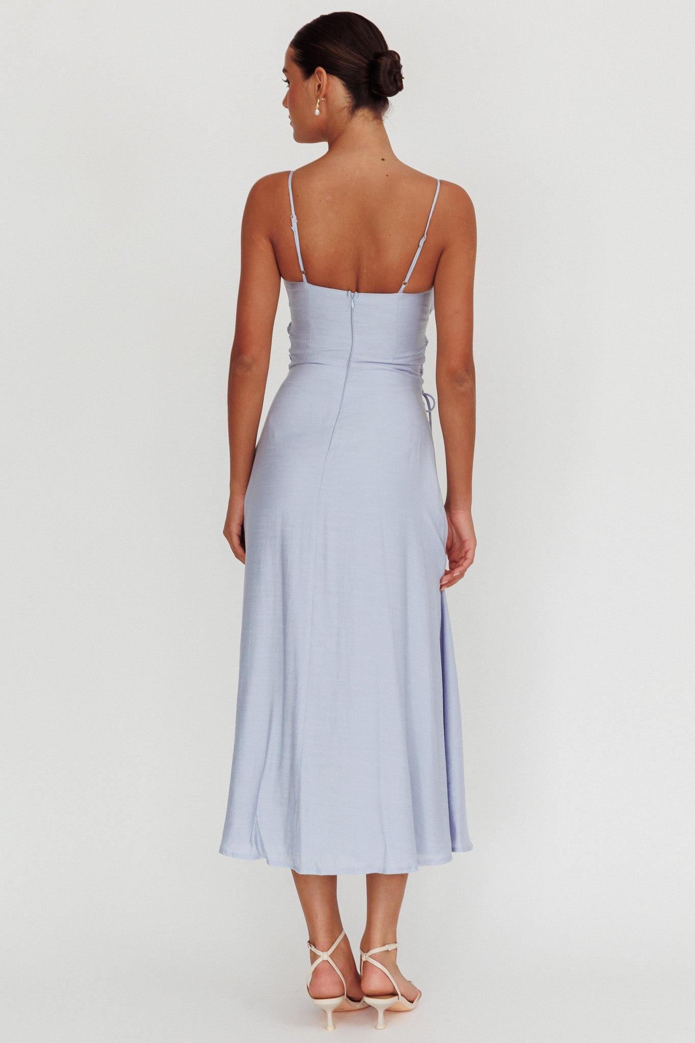 Kalaya Lace-Up Waist Midi Dress Light Blue