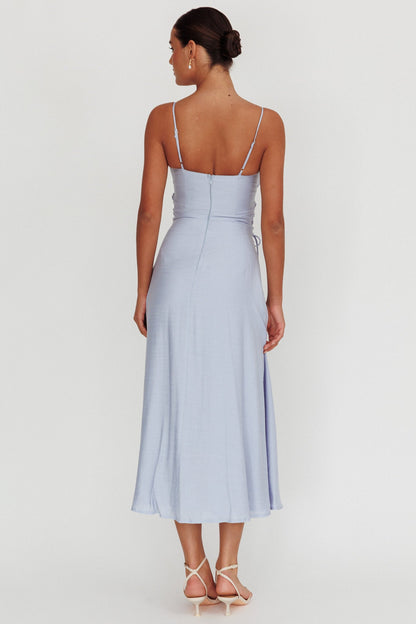 Kalaya Lace-Up Waist Midi Dress Light Blue
