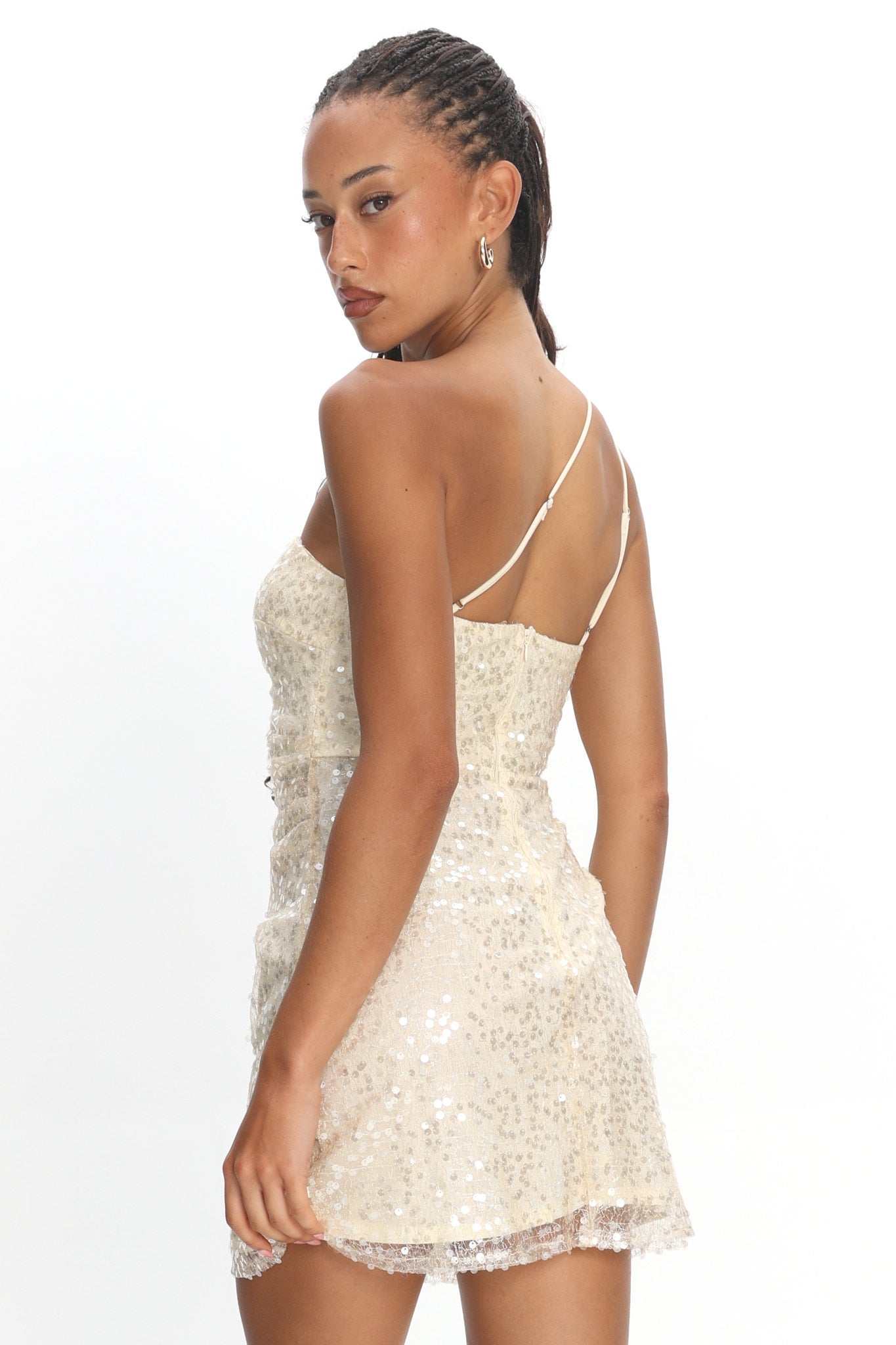 Disco Baby One-Shoulder Sequin Mini Dress Nude