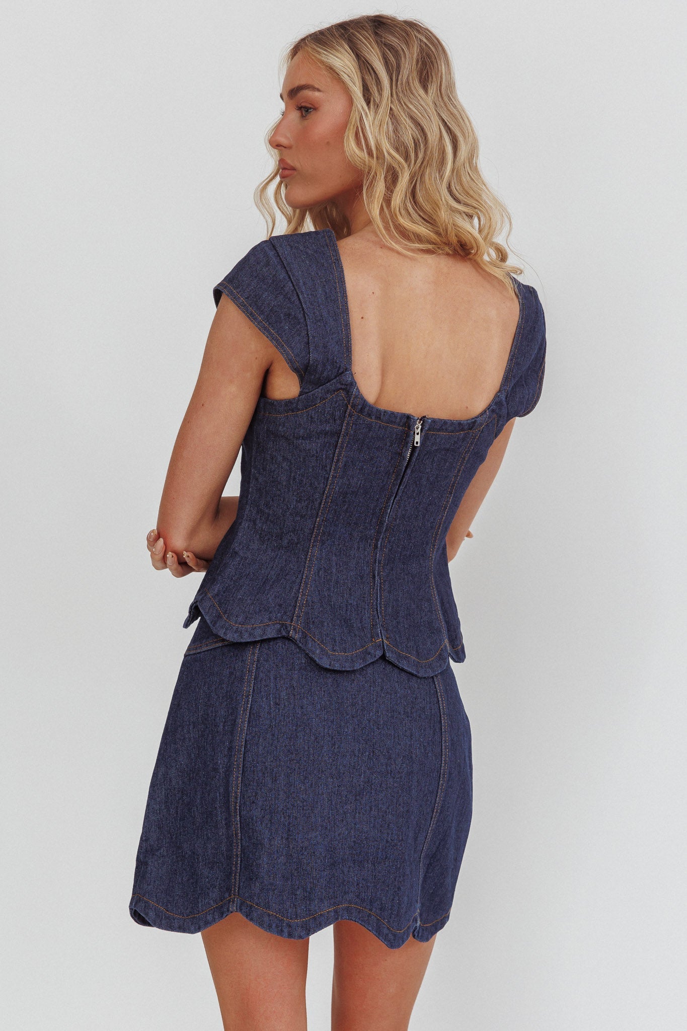 Halen Scalloped Mini Skirt Indigo
