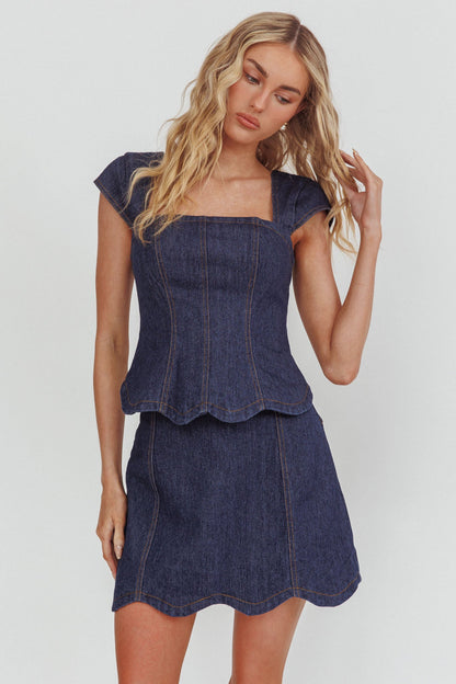 Halen Scalloped Mini Skirt Indigo