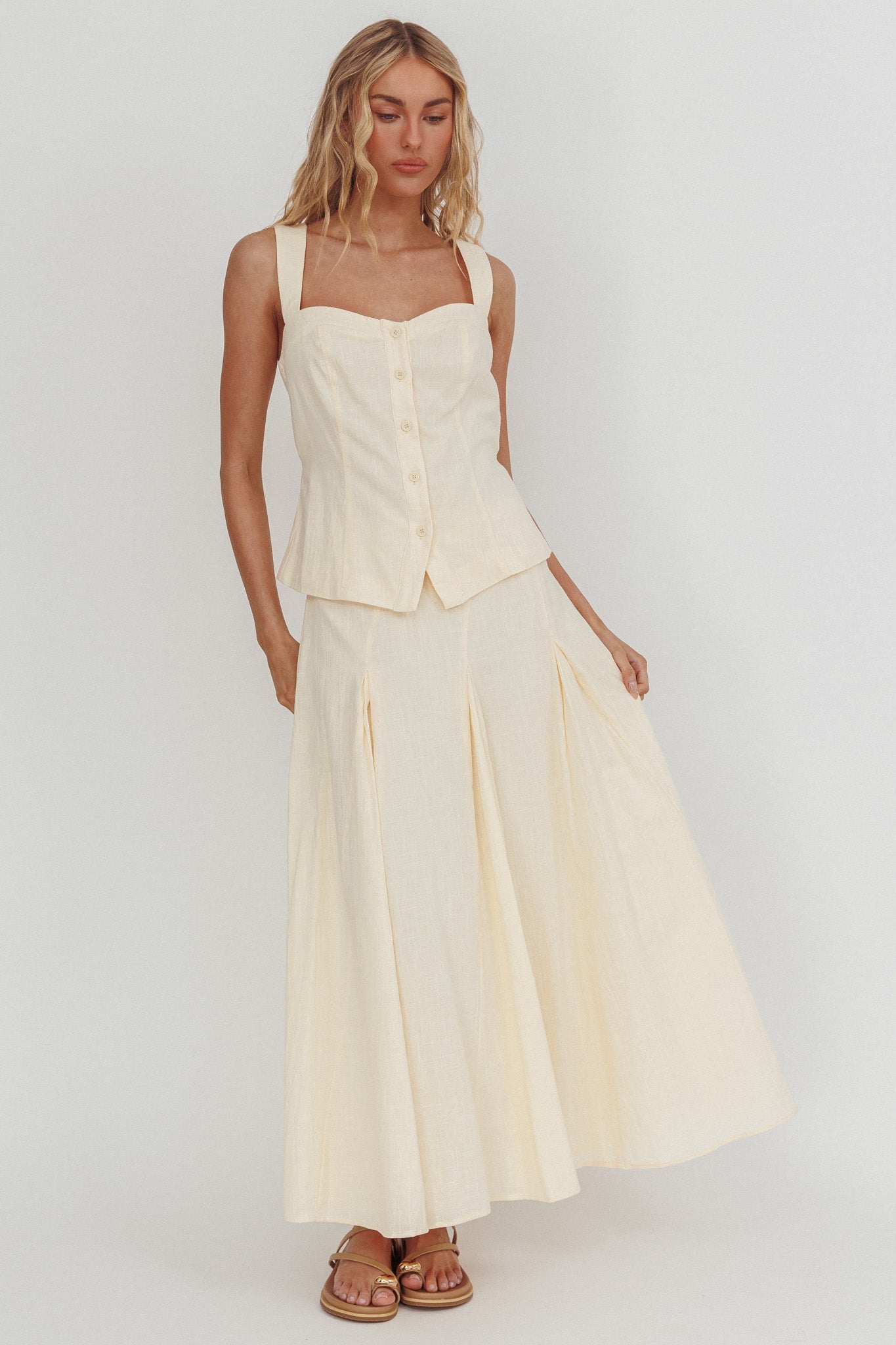 Morning Lights Godet Maxi Skirt Cream