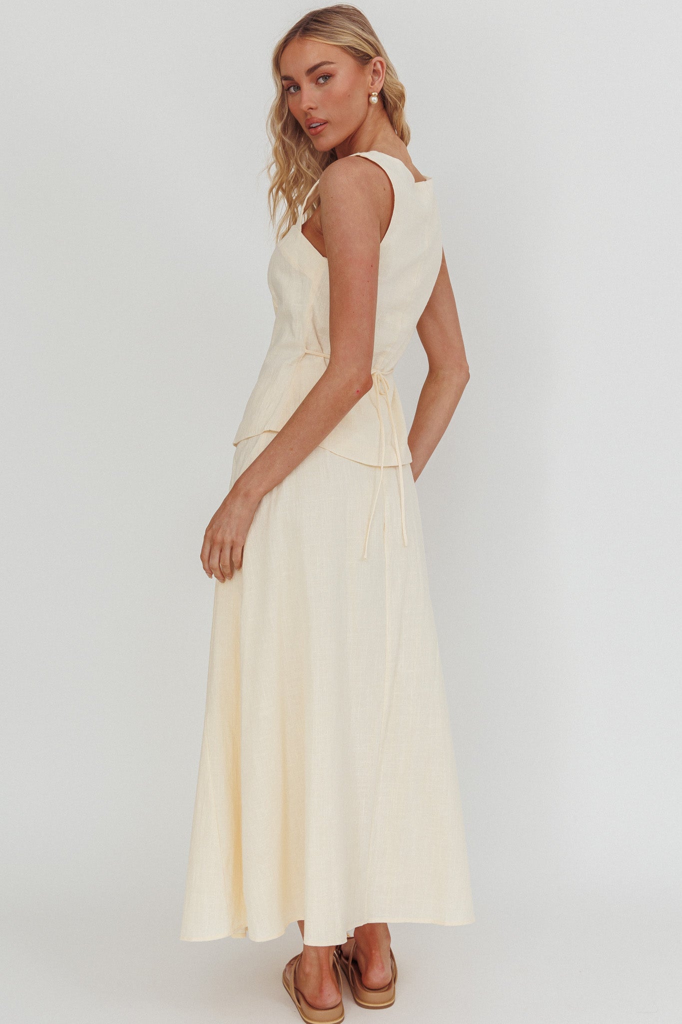 Morning Lights Godet Maxi Skirt Cream
