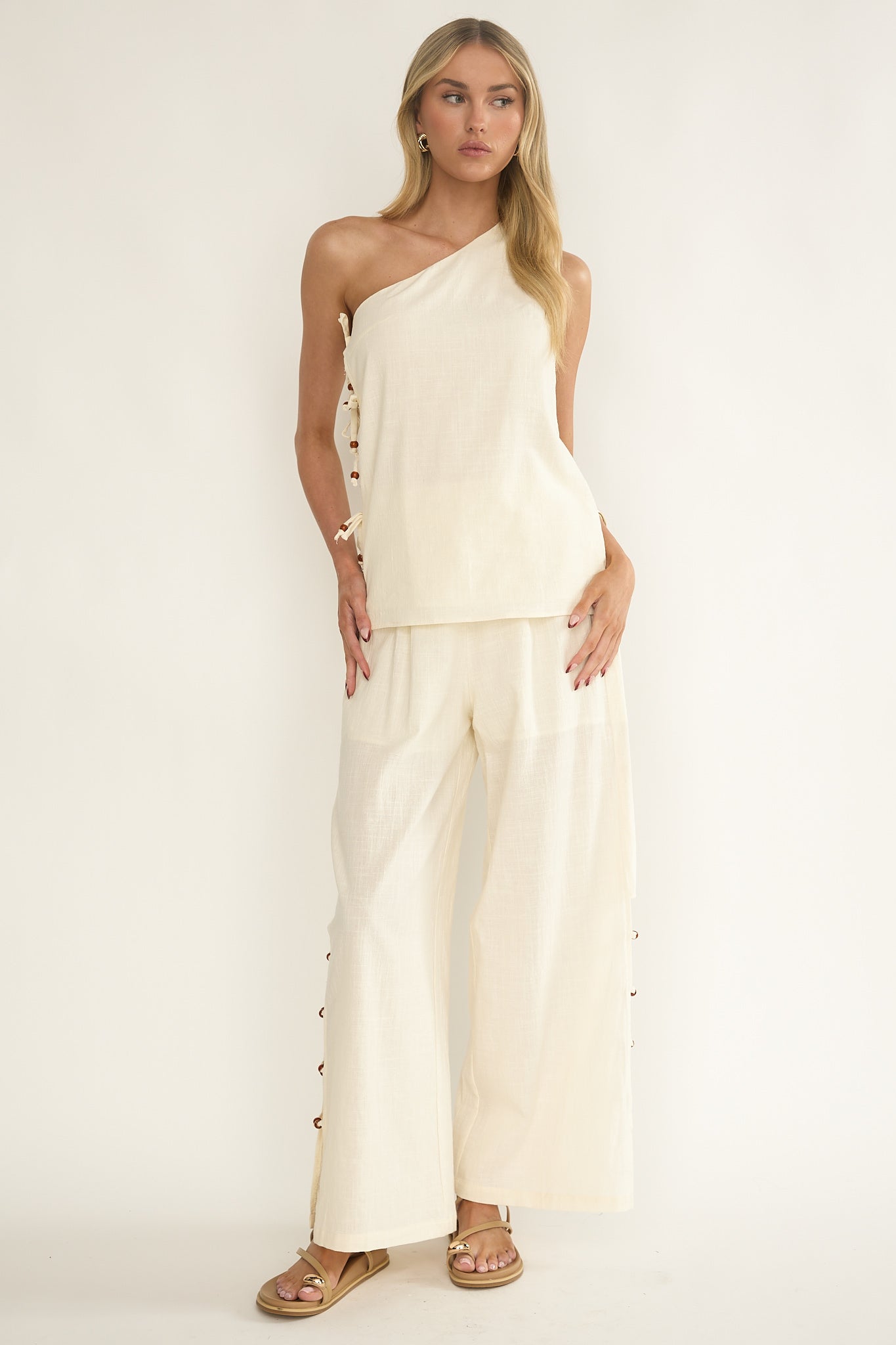 Dahlise Bead Trim Pants Cream