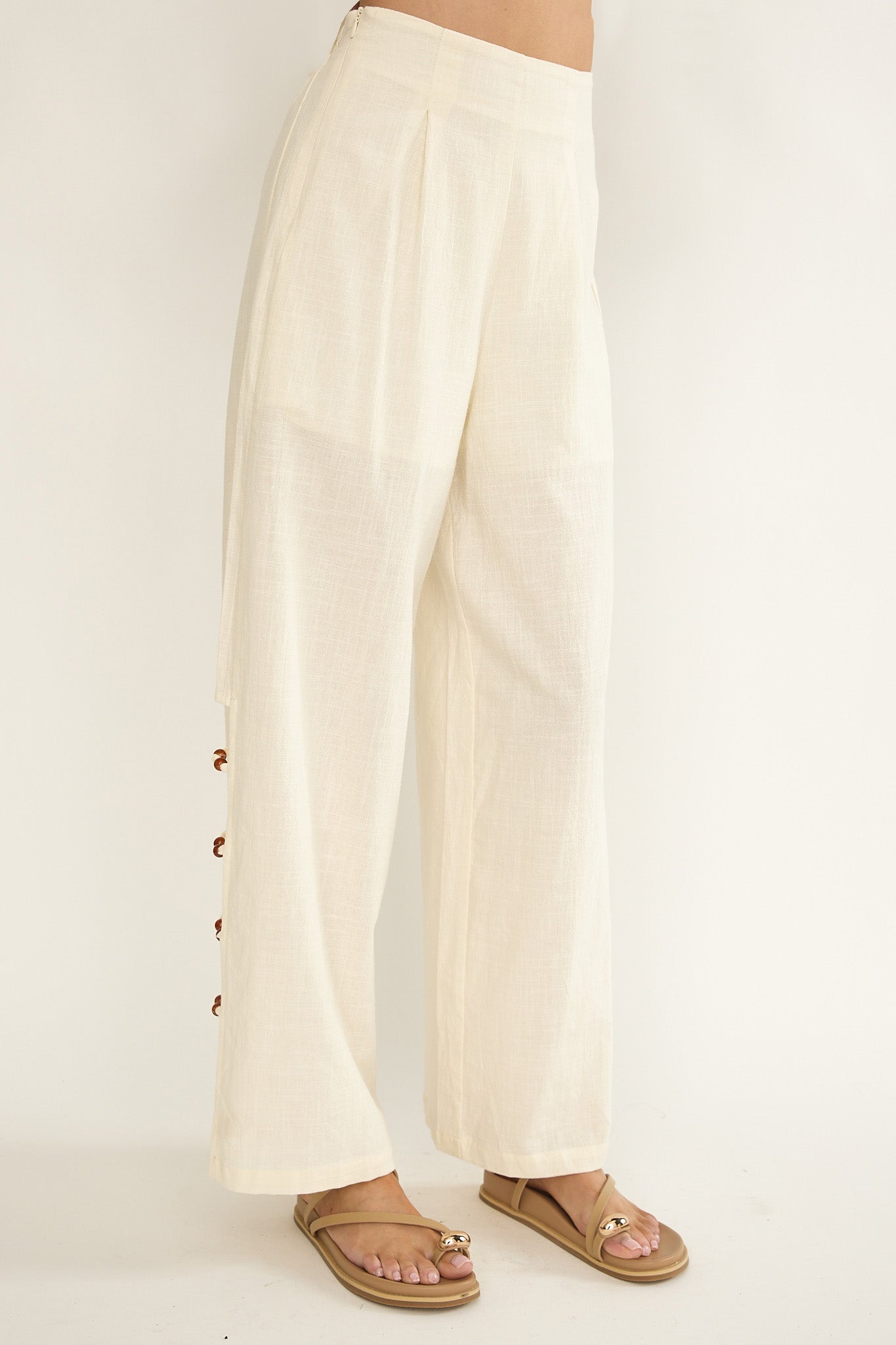 Dahlise Bead Trim Pants Cream