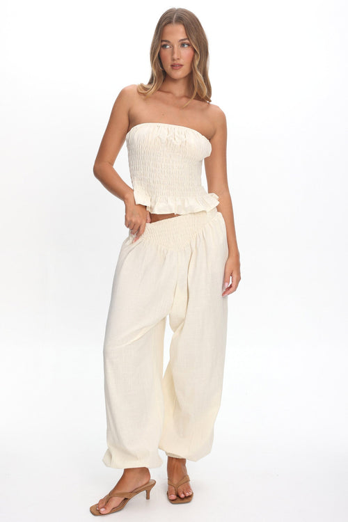 Norina Shirred Waist Pants Cream