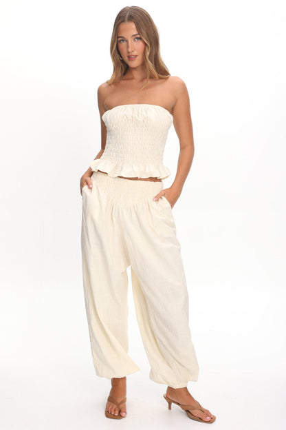Norina Shirred Waist Pants Cream