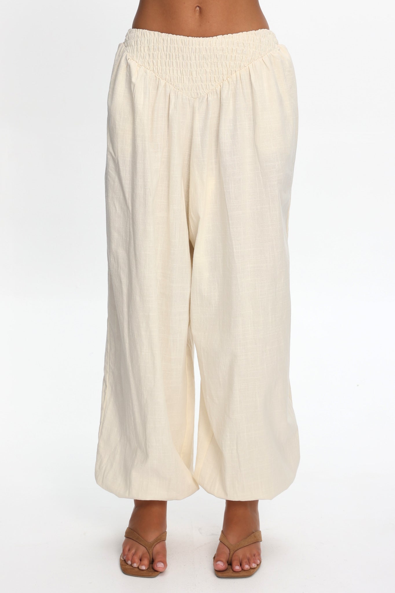 Norina Shirred Waist Pants Cream