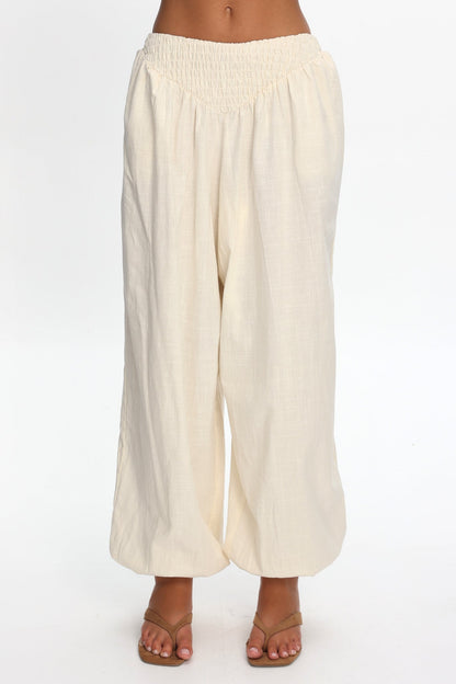 Norina Shirred Waist Pants Cream